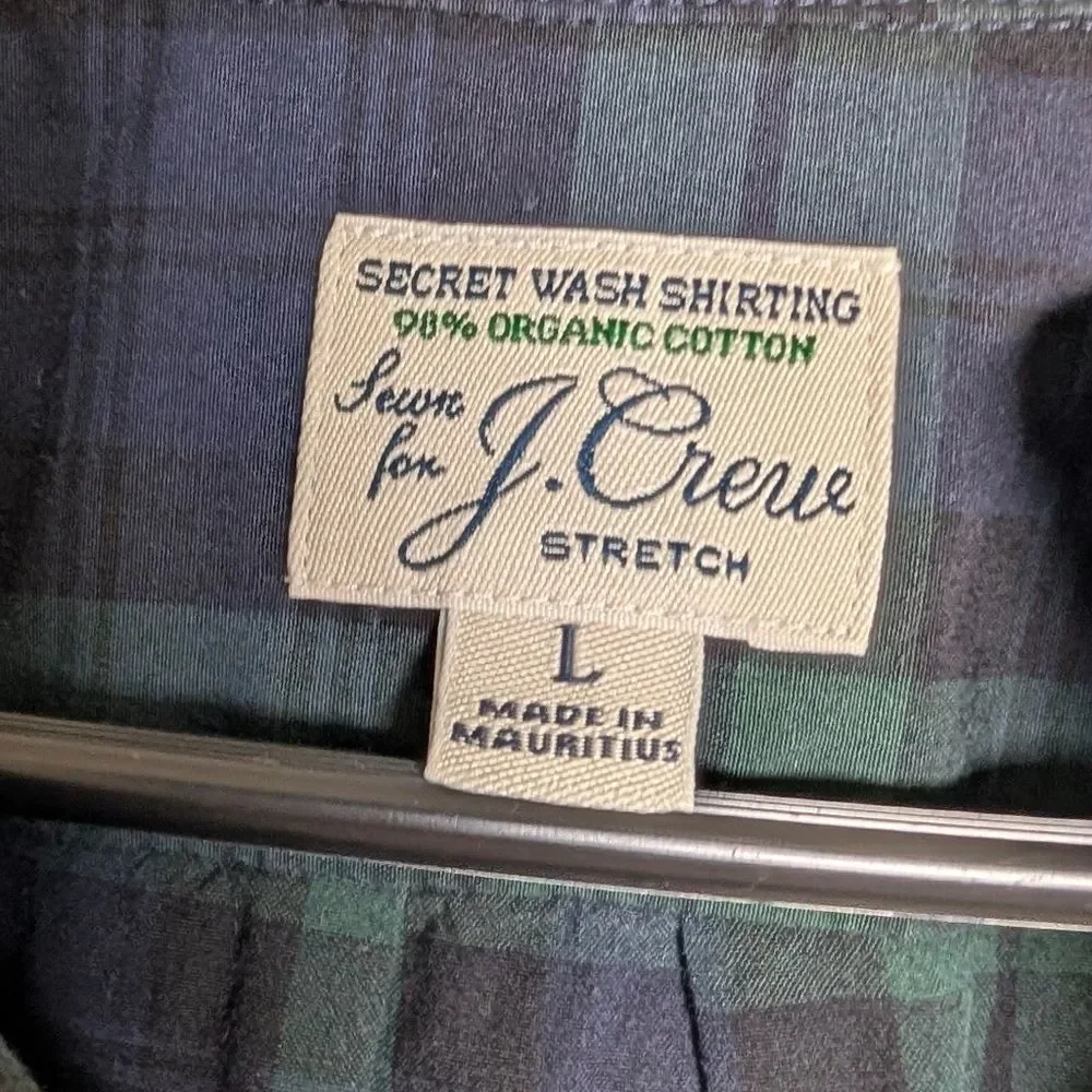 J.Crew Men’s Large Secret Wash Shirt Blackwatch Plaid Organic Cotton Preppy